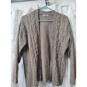 Cocovive Chenille Cardigan  Womens Small‎ Taupe Brown Cable Knit Open Front 1500